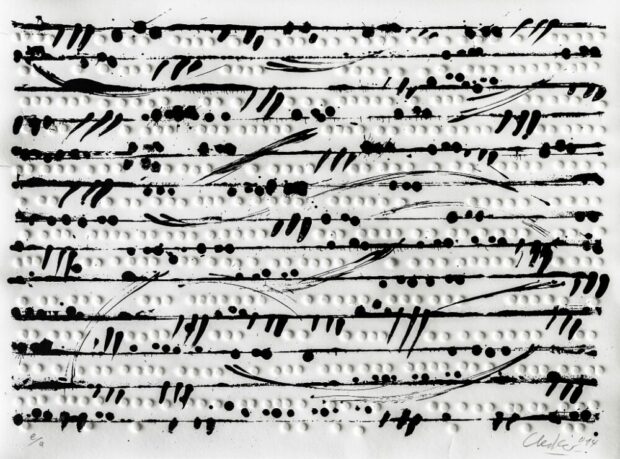 Günther Uecker:Günther Uecker Prägedruck Lithografie Grafik Optische Partitur I, 2014