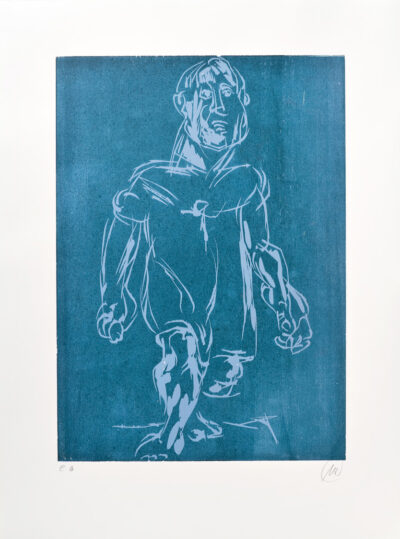 Markus Lüpertz, Hölderlin (Holzschnitt 2, hellblau-dunkelblau), 2012. Holzschnitt auf Bütten, 94 x 70 cm, 15 Exemplare zzgl. e.a.