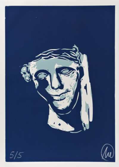 Markus Lüpertz, Mykenisches Lächeln 10, Ultracyan-ultracyan-hell, 1986/2013. Holzschnitt auf Bütten, 107 x 76,5 cm, 5 Exemplare zzgl. e.a.