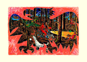 Jörg Immendorff Grafik Rimbaudvogel, Siebdruck auf Hahnemühle Karton. 100 x 140 cm. 1993 erschienen in einer Auflage von 60 Exemplaren zzgl. e.a.