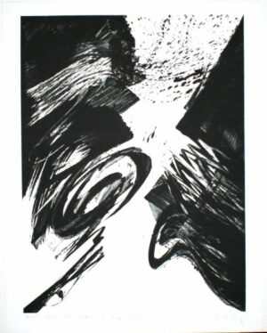 Karl Otto Götz Grafik, KO Götz Ohne Titel, entstanden im Jahr 1990, Lithografie, 90 x 70 cm, handsignierte Grafik in weiss und schwarz