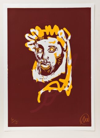 Markus Lüpertz Mykenisches Lächeln, karminsienna-goldgelb, 1986/2013, Holzschnitt, 107 x 76,5 cm (Motiv 3)