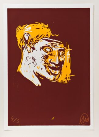 Markus Lüpertz Mykenisches Lächeln, karminsienna-goldgelb, 1986/2013, Holzschnitt, 107 x 76,5 cm (Motiv 8)