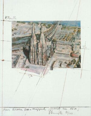 Christo, Five Urban Projects, Mein Kölner Dom, Köln , Grafik- Collage. 35,5 x 28 cm