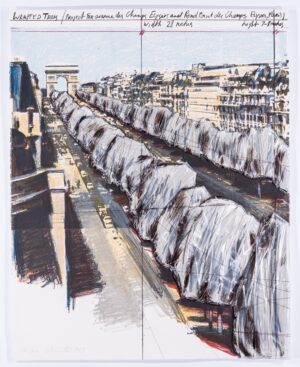 Christo Wrapped Trees Grafik Edition, Project for the Avenue des Champs-Elysées, Paris 1987 Lithografie und Collage. 71 x 56,5 cm