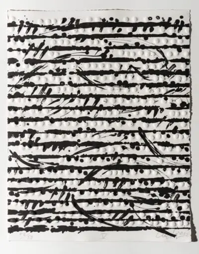 Optische Partitur V Prägedruck und Lithografie von Günther Uecker. Einzelblatt aus einer Serie von 5 Motiven. 60 x 47 cm