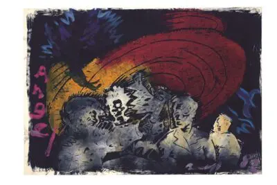 Jörg Immendorff - Café Deutschland 1982 - handübermalter Linolschnitt auf 300g Kupferdruckpapier. 70 x 100 cm. Unikat